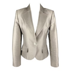 GIVENCHY Size 6 Silver Silk Shangtung Copped Blazer Jacket