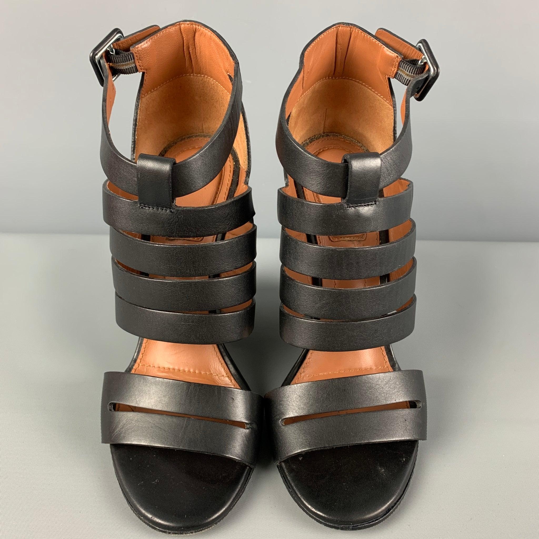 Women's GIVENCHY Size 6.5 Black Metal Wedge Sandals
