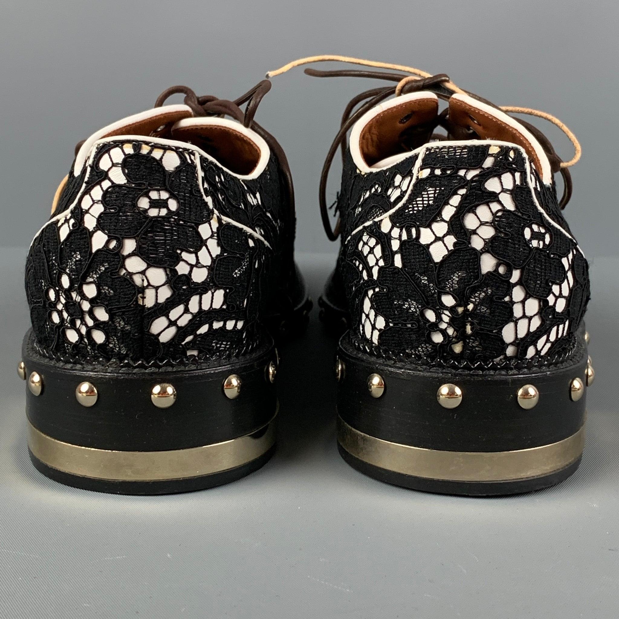 GIVENCHY Size 6.5 Black White Floral Lace Leather Shoes For Sale 1