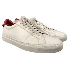 Used GIVENCHY Size 7 White Red Leather Low Top Sneakers
