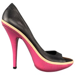 GIVENCHY Size 8 Black & Pink Leather Peep Toe Pumps