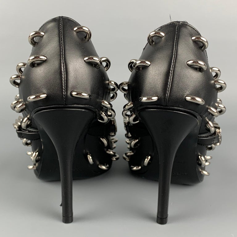 GIVENCHY Size 8 Black Silver Leather Chain Mary Jane Pumps