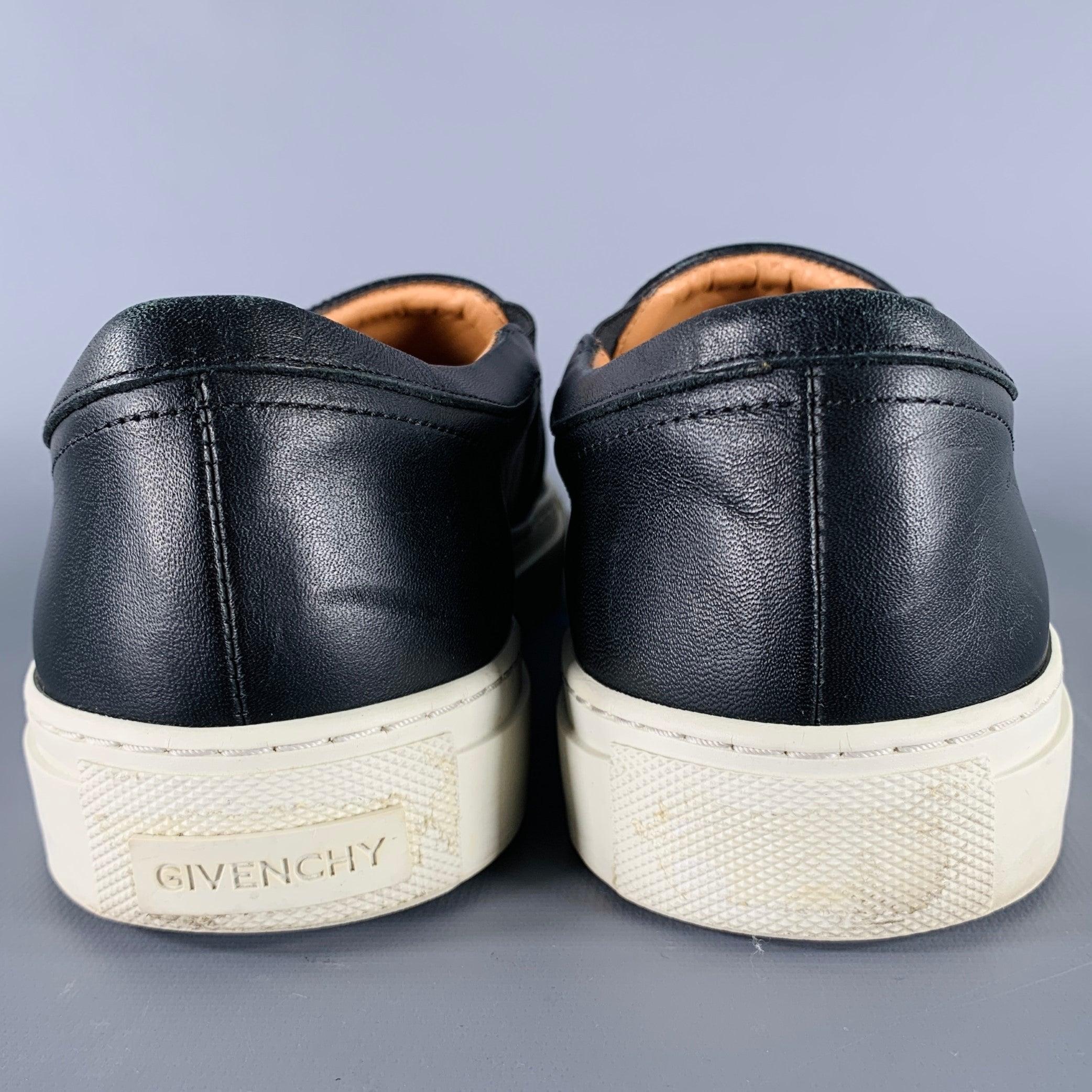 GIVENCHY Size 8 Black White Leather Slip On Sneakers In Good Condition In San Francisco, CA