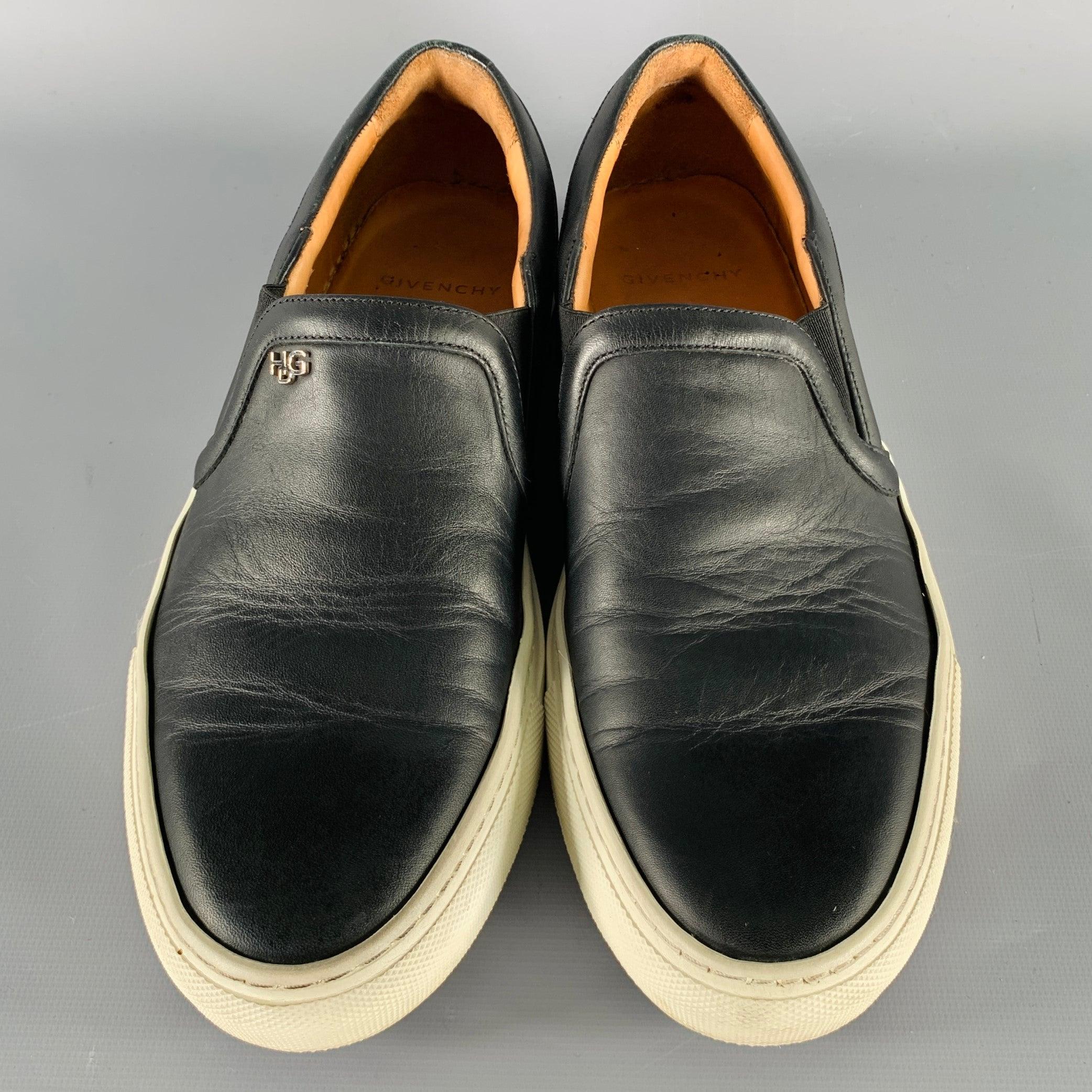 Men's GIVENCHY Size 8 Black White Leather Slip On Sneakers
