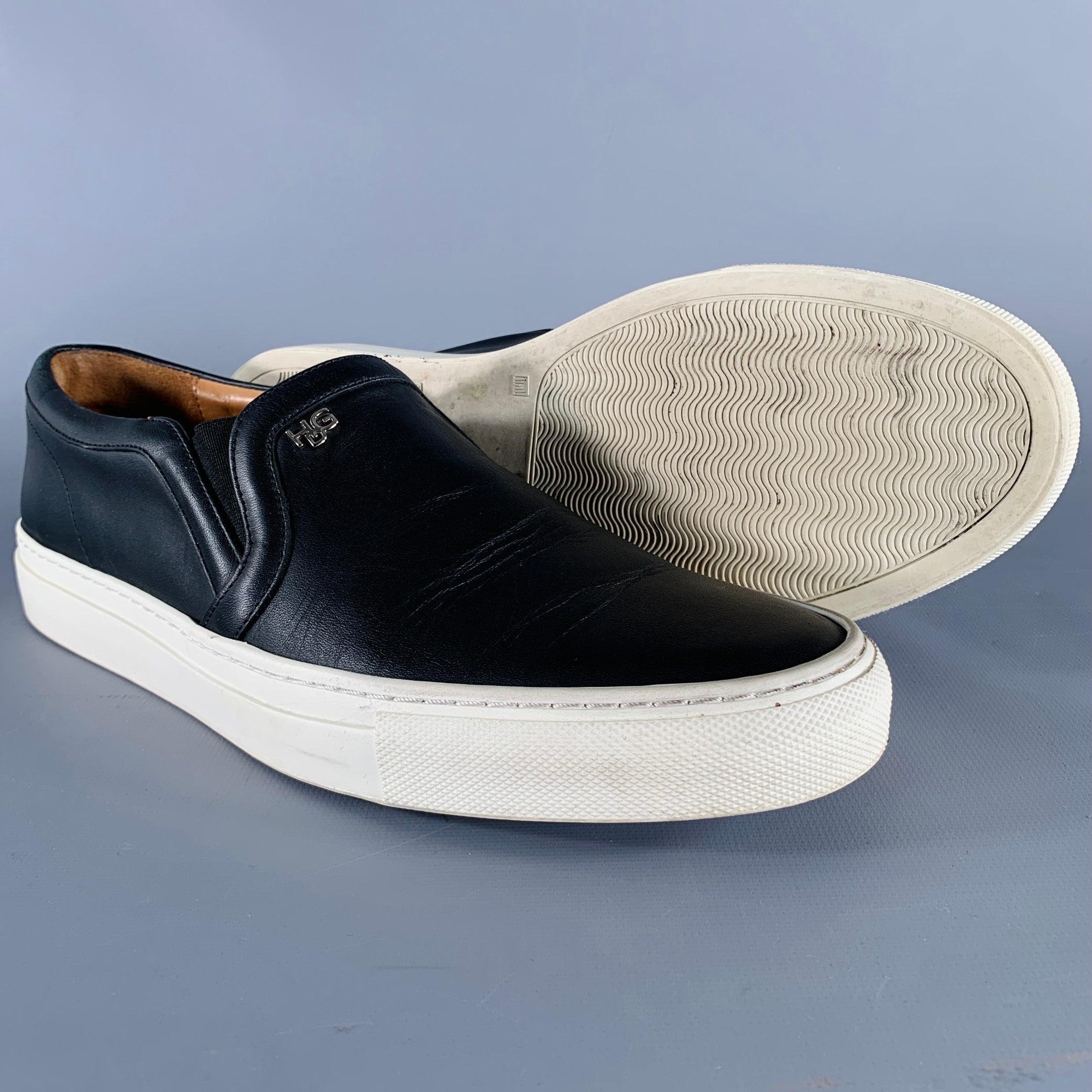 GIVENCHY Size 8 Black White Leather Slip On Sneakers 2