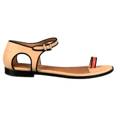 GIVENCHY Size 8 Tan & Black Red Leather Flat Sandals