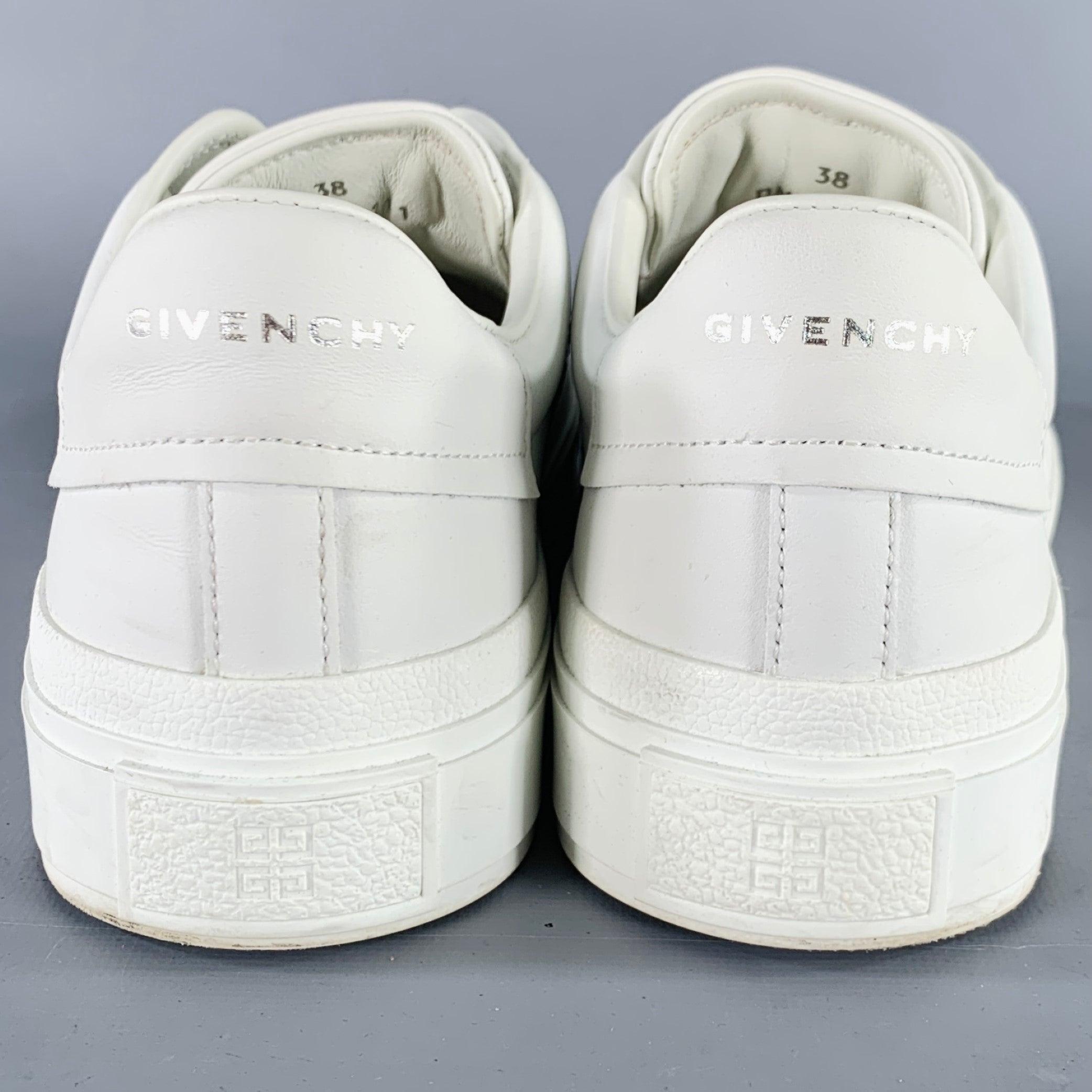 Gray GIVENCHY Size 8 White Black Leather Logo Calfskin Low Top Sneakers