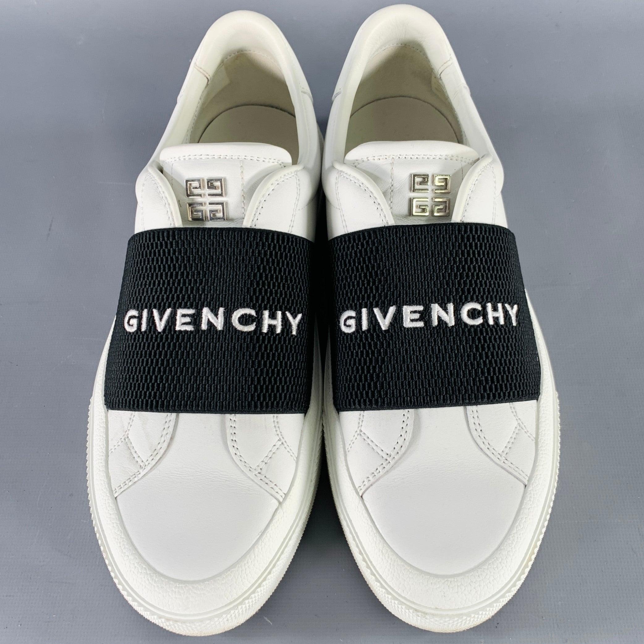 GIVENCHY Size 8 White Black Leather Logo Calfskin Low Top Sneakers In Good Condition In San Francisco, CA