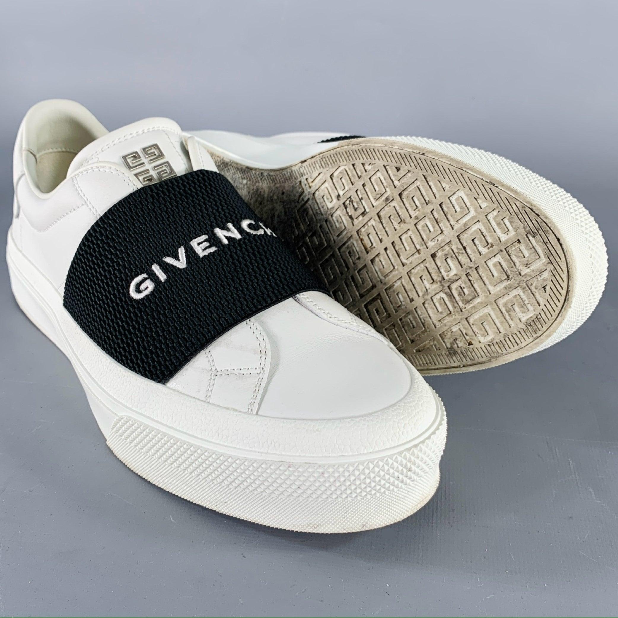 Women's GIVENCHY Size 8 White Black Leather Logo Calfskin Low Top Sneakers