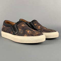 GIVENCHY Size 8.5 Brown & Orange Leather Peacock Slip On Sneakers