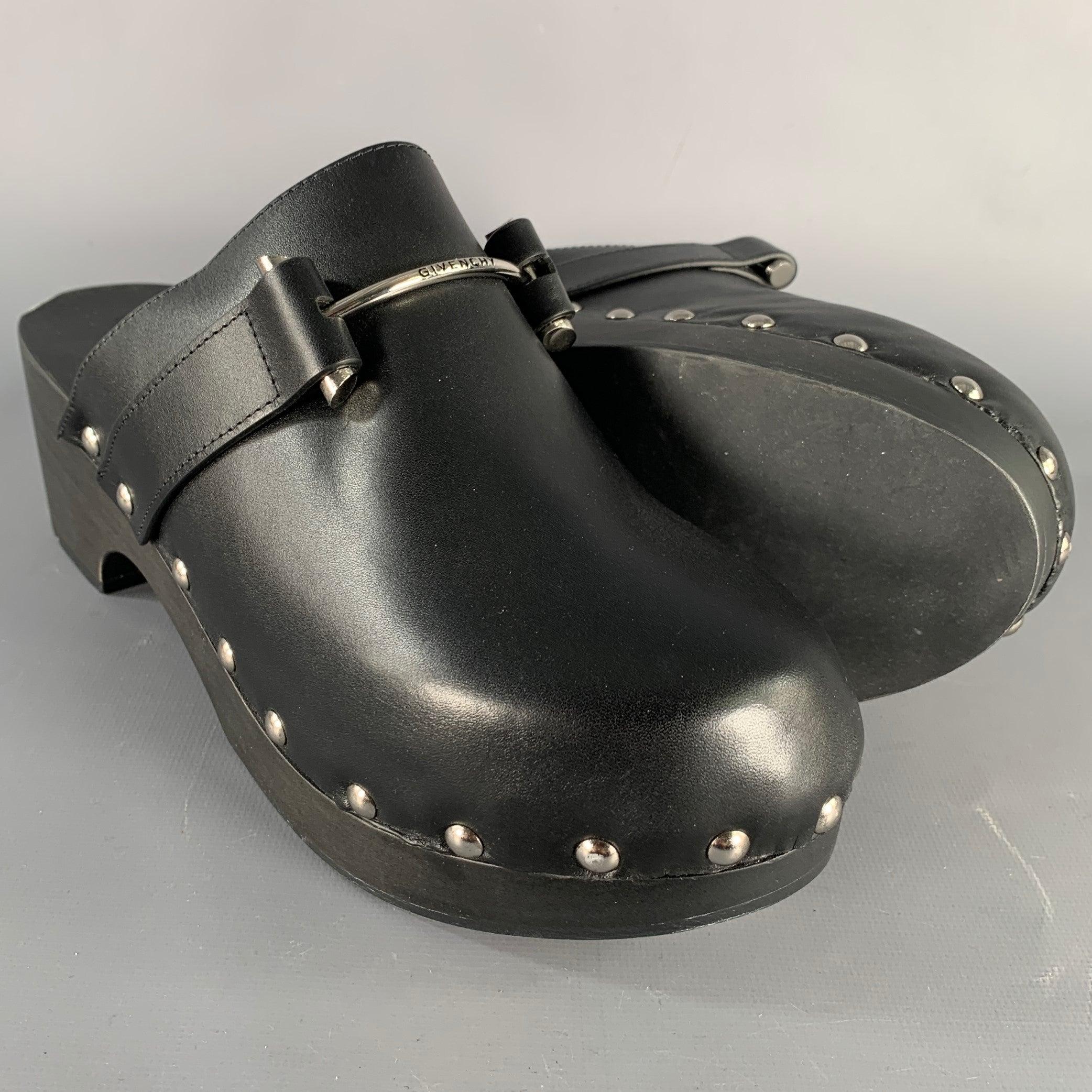 Donna GIVENCHY Sandali zoccolo con borchie in pelle nera e argento taglia 9 in vendita
