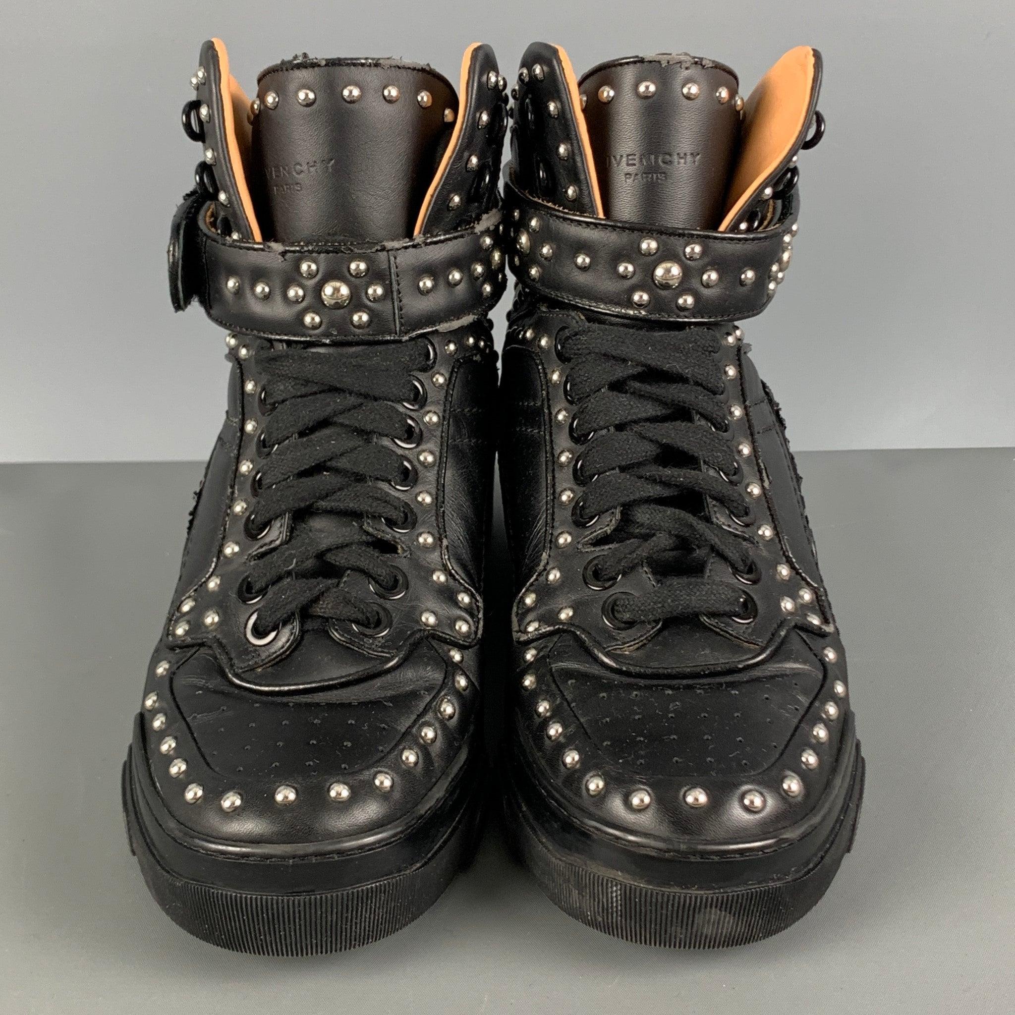 Men's GIVENCHY Size 9 Black Studded Leather High Top Sneakers For Sale