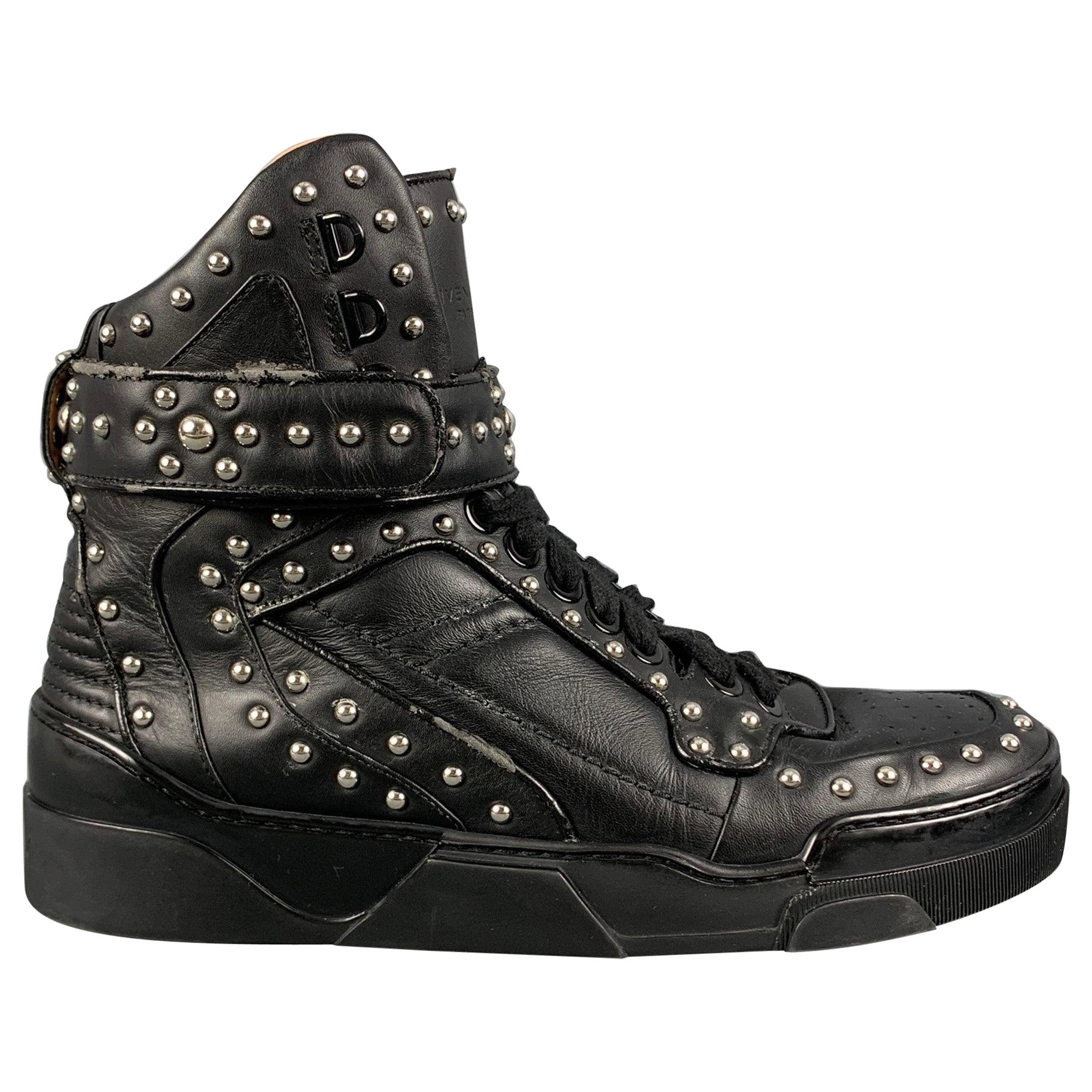 GIVENCHY Size 9 Black Studded Leather High Top Sneakers