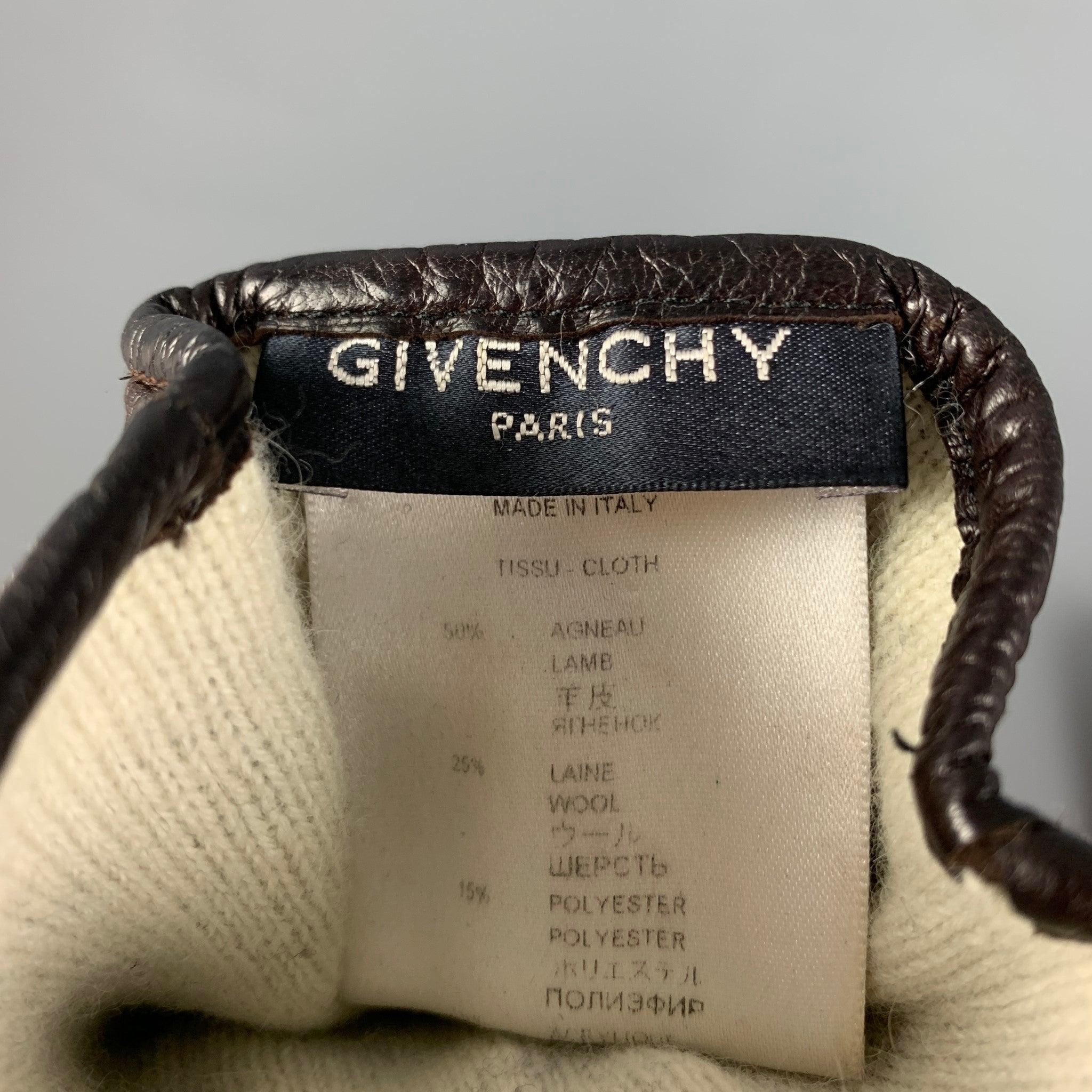 GIVENCHY Size 9 Brown Cream Mixed Materials Lamb Skin Angora Wool Gloves For Sale 1