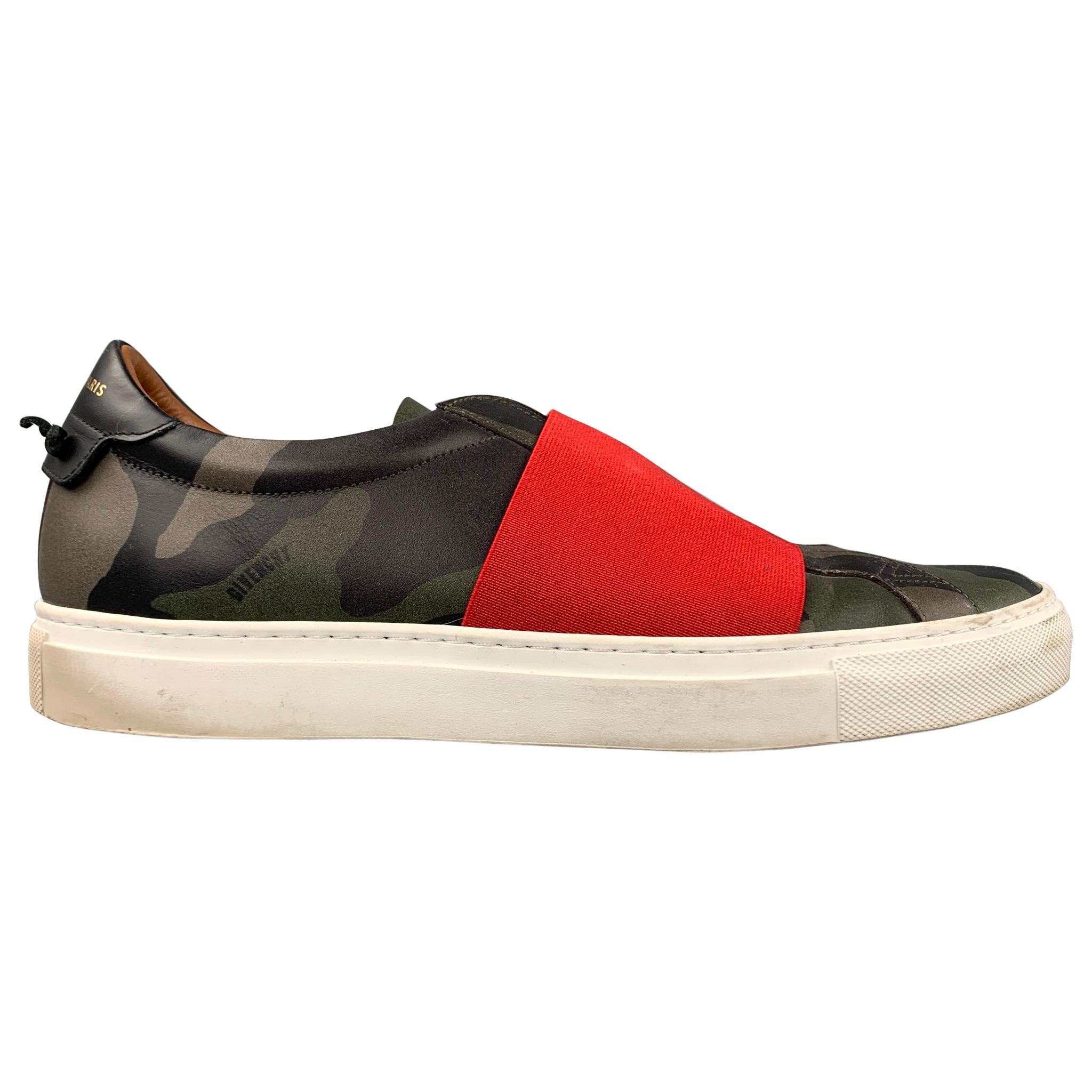 GIVENCHY Size 9 Olive Camouflage Leather Slip On Sneakers
