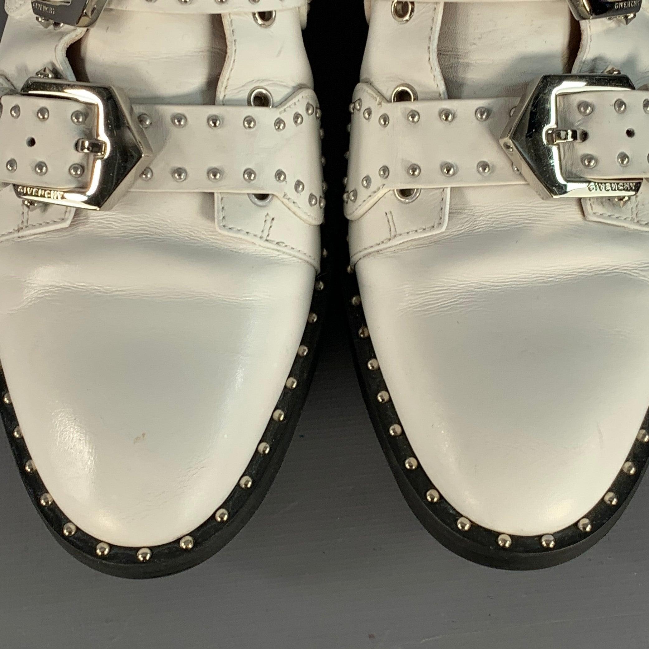 GIVENCHY Size 9 White Studded Belted Ankle Boots For Sale 5
