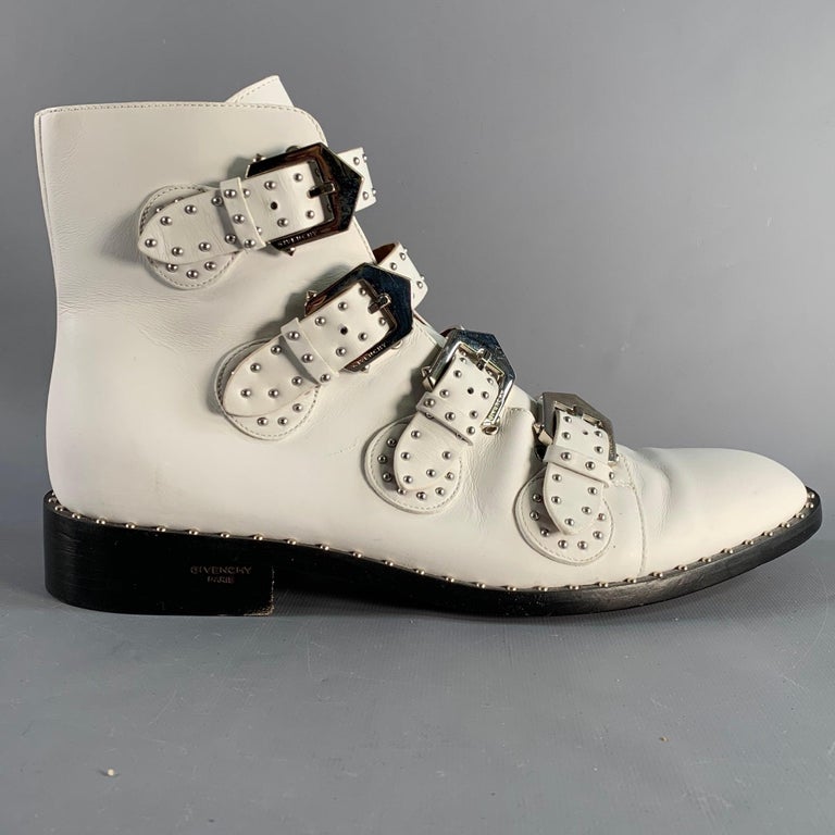 GIVENCHY Size 9 White Studded Leather Belted Boots For Sale  display picture 1