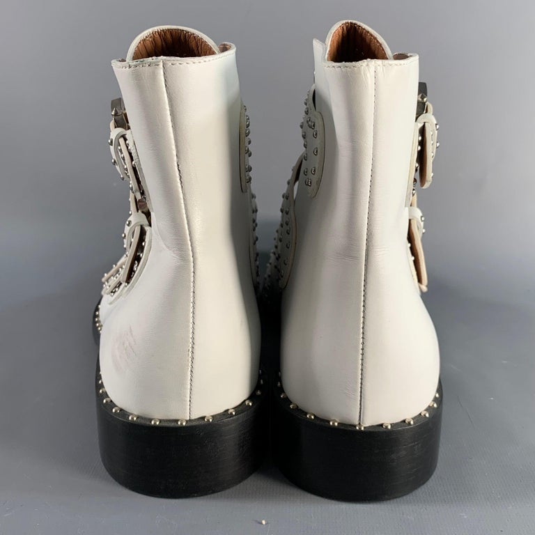 GIVENCHY Size 9 White Studded Leather Belted Boots For Sale  display picture 3