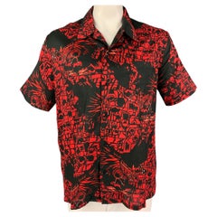 GIVENCHY Size L Black Red Print Cotton Camp Short Sleeve Shirt