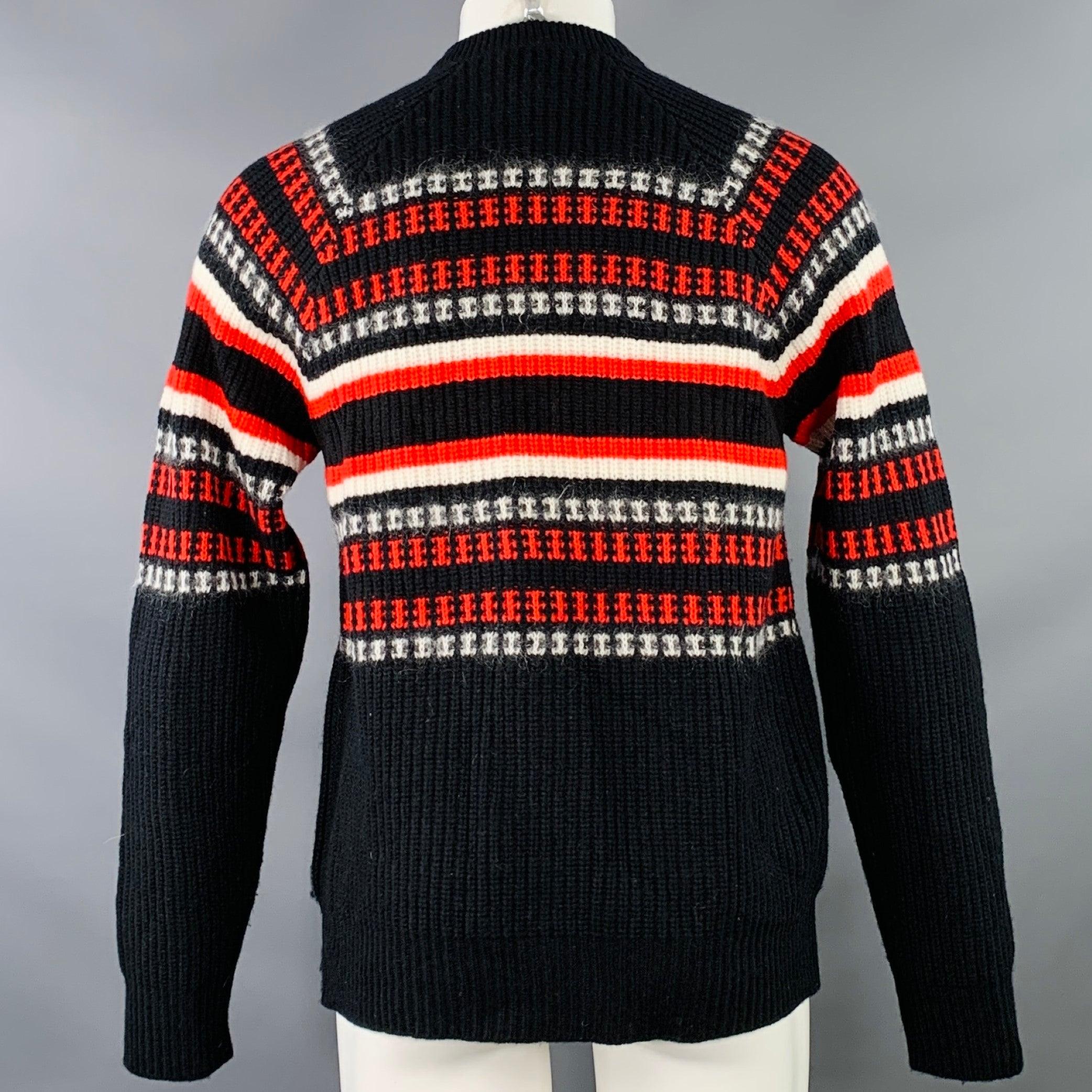 Nero GIVENCHY Maglione girocollo in misto lana a righe bianche e rosse taglia L.L.A. in vendita