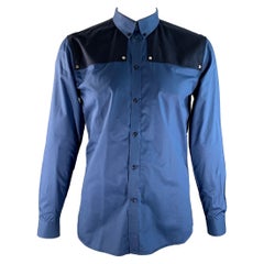 GIVENCHY Talla L Azul Marino Color Bloqueado Algodón Camisa Abotonada Manga Larga