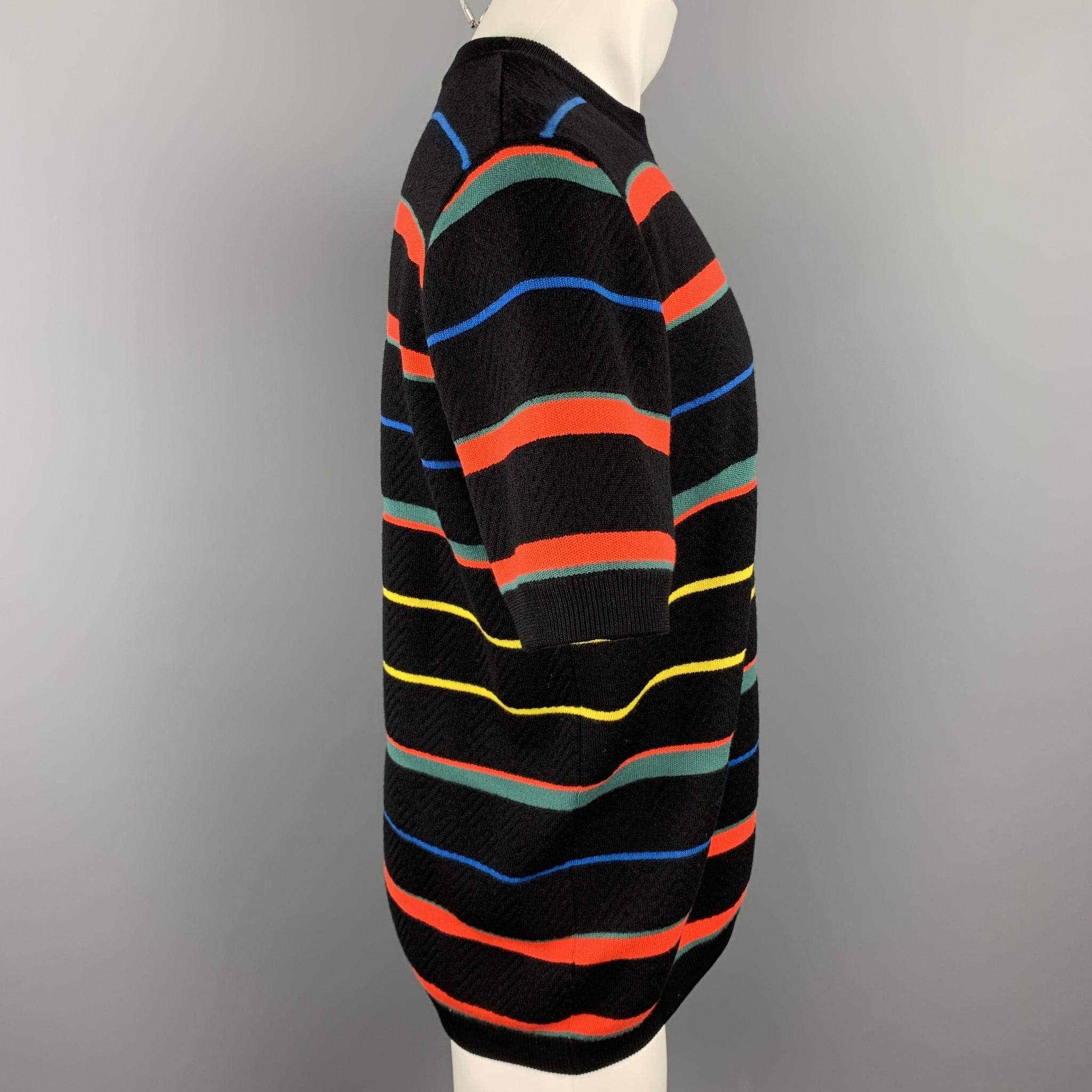 GIVENCHY Size M Black & Multi-Color Stripe Wool Crew-Neck Pullover In Excellent Condition In San Francisco, CA