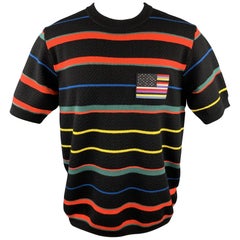 GIVENCHY Size M Black & Multi-Color Stripe Wool Crew-Neck Pullover