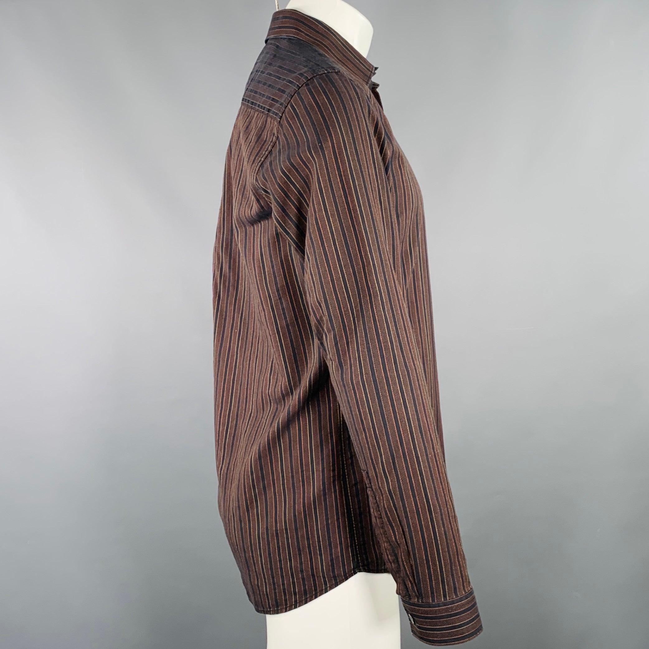 GIVENCHY Size M Black Orange Stripe Long Sleeve Shirt In Excellent Condition For Sale In San Francisco, CA