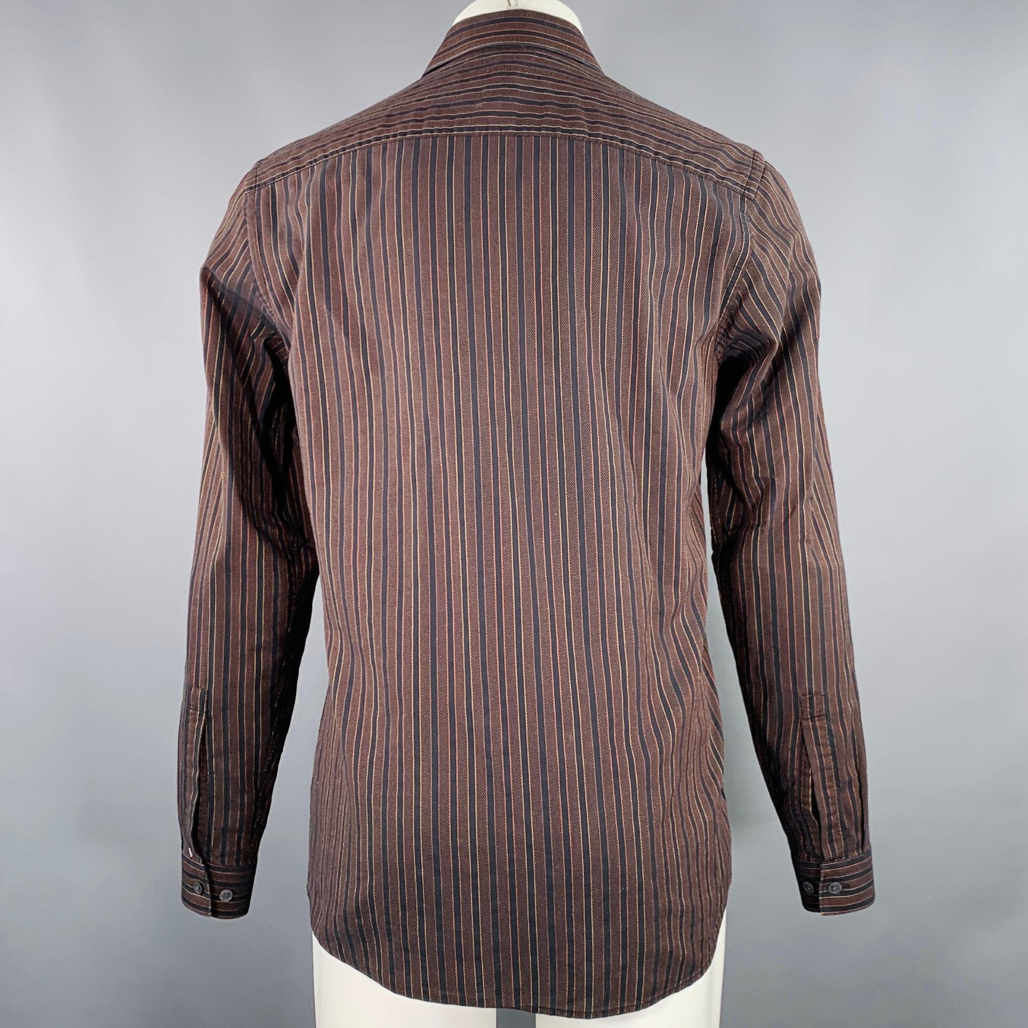 Men's GIVENCHY Size M Black Orange Stripe Long Sleeve Shirt For Sale