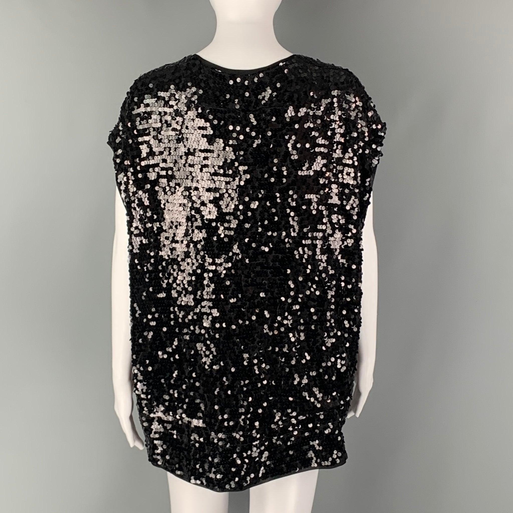 Women's GIVENCHY Size M Black Polyester Blend Sequined Sleeveless Dress Top For Sale