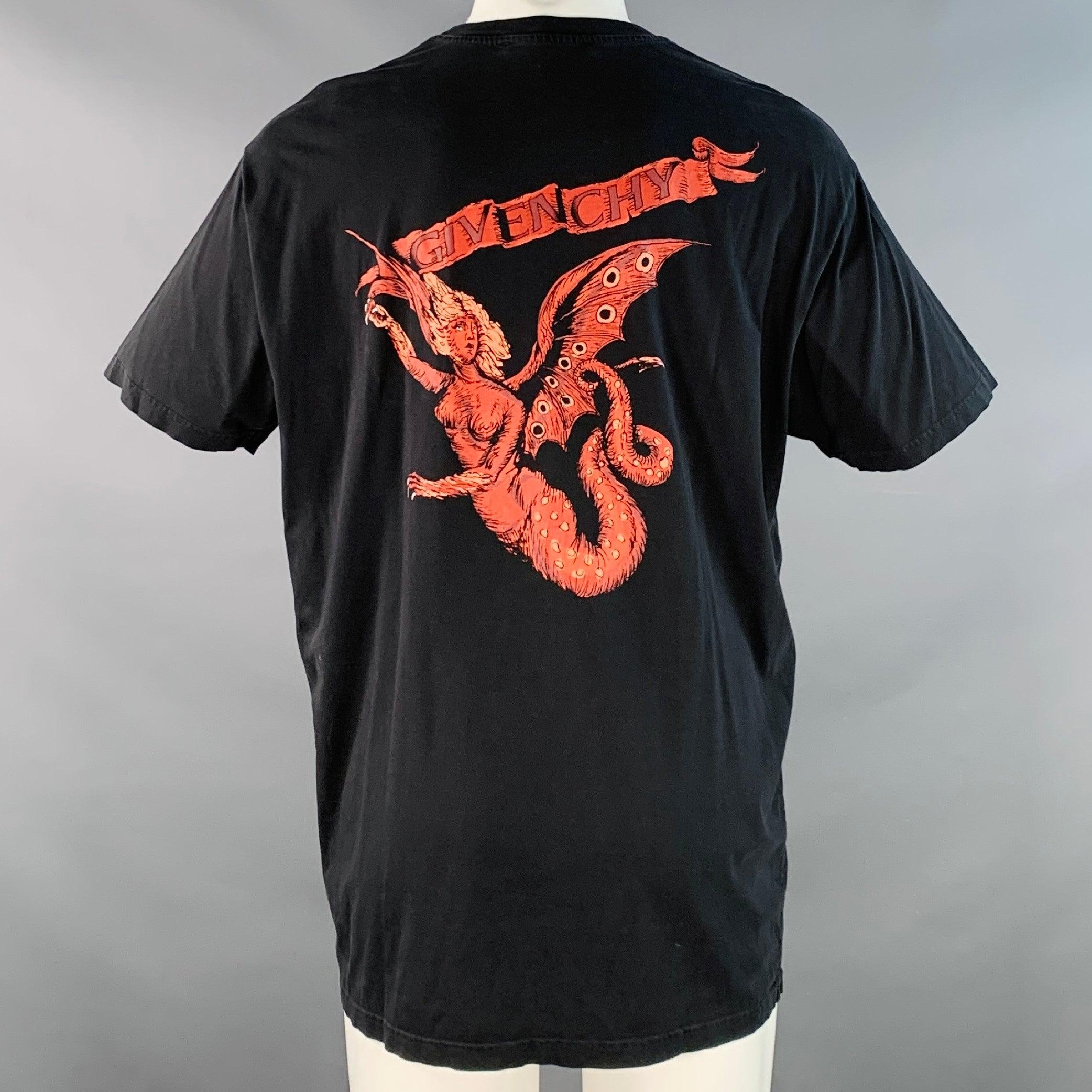 GIVENCHY Size M Black Red Mermaid Print Cotton Oversized Crew Neck T-shirt Bon état - En vente à San Francisco, CA