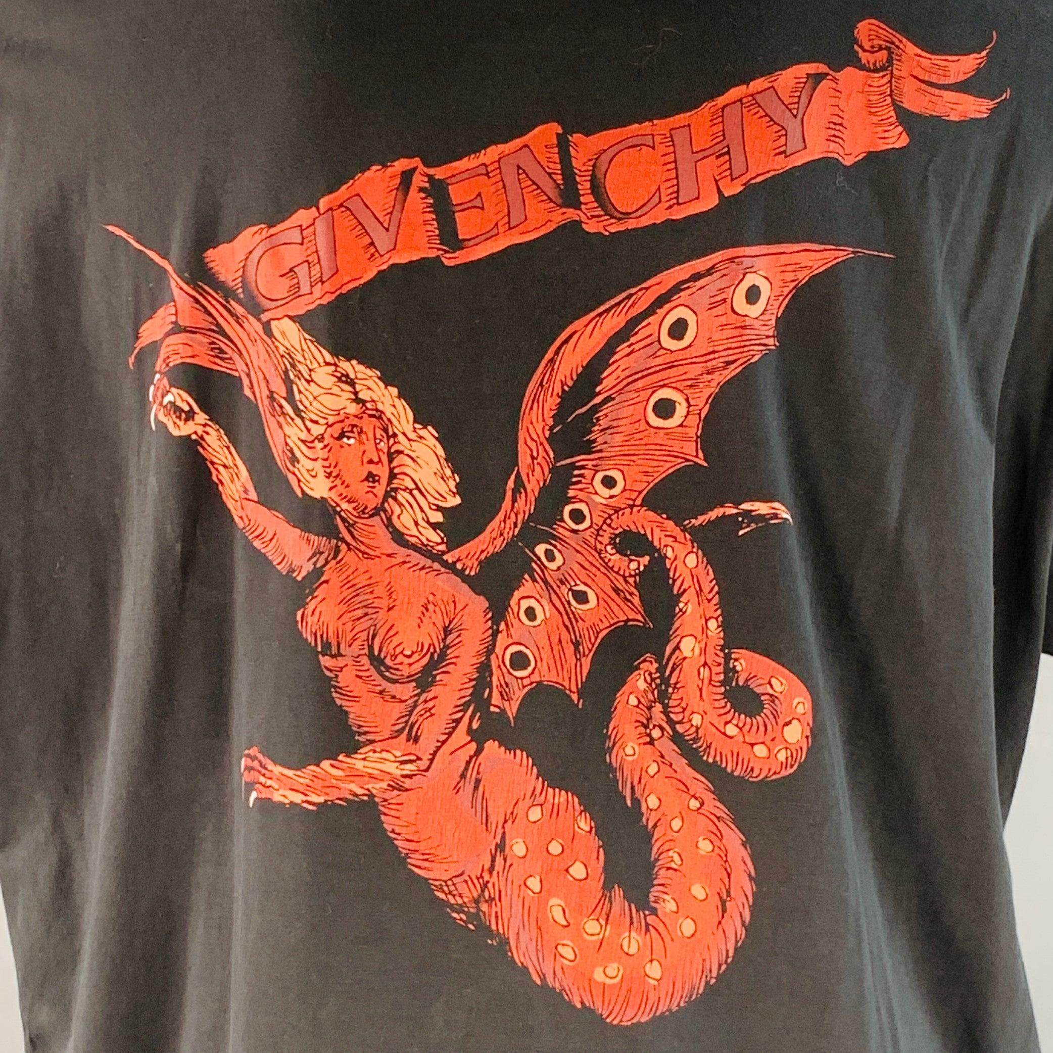 GIVENCHY Size M Black Red Mermaid Print Cotton Oversized Crew Neck T-shirt Pour hommes en vente