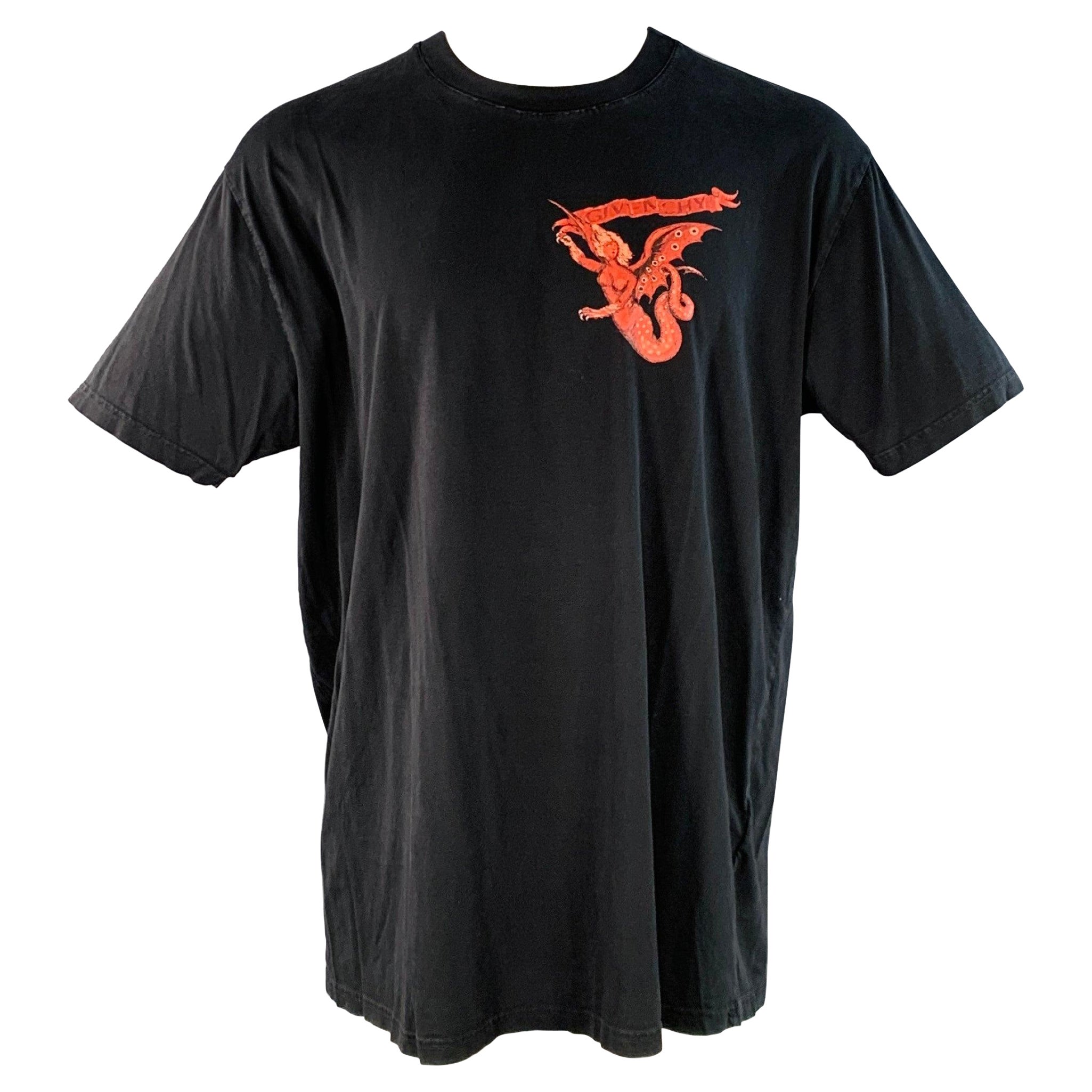 GIVENCHY Camiseta cuello redondo talla M Negro Rojo Estampado sirena Algodón Sobredimensionado