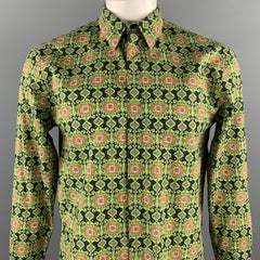 GIVENCHY Size M Green & Black Print Cotton Hidden Buttons Long Sleeve Shirt