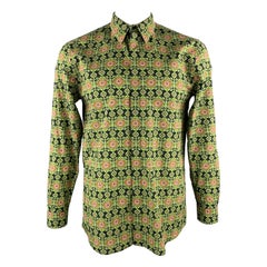 GIVENCHY Size M Green & Black Print Cotton Hidden Buttons Long Sleeve Shirt