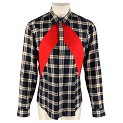 GIVENCHY Size M Navy White & Red Plaid Cotton Hidden Placket Long Sleeve Shirt