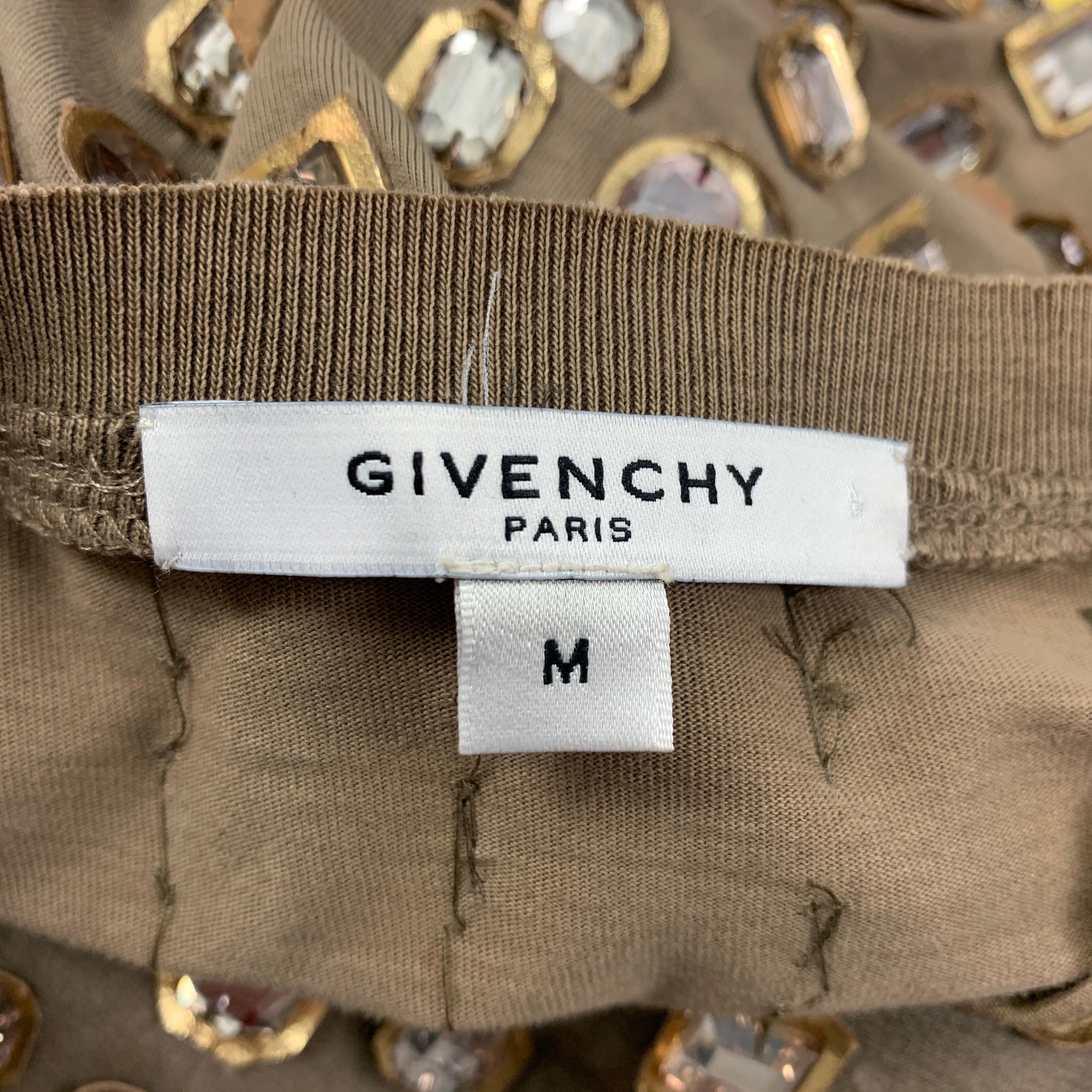 GIVENCHY Size M Taupe Gold Rhinestones Short Sleeve Dress Top 1