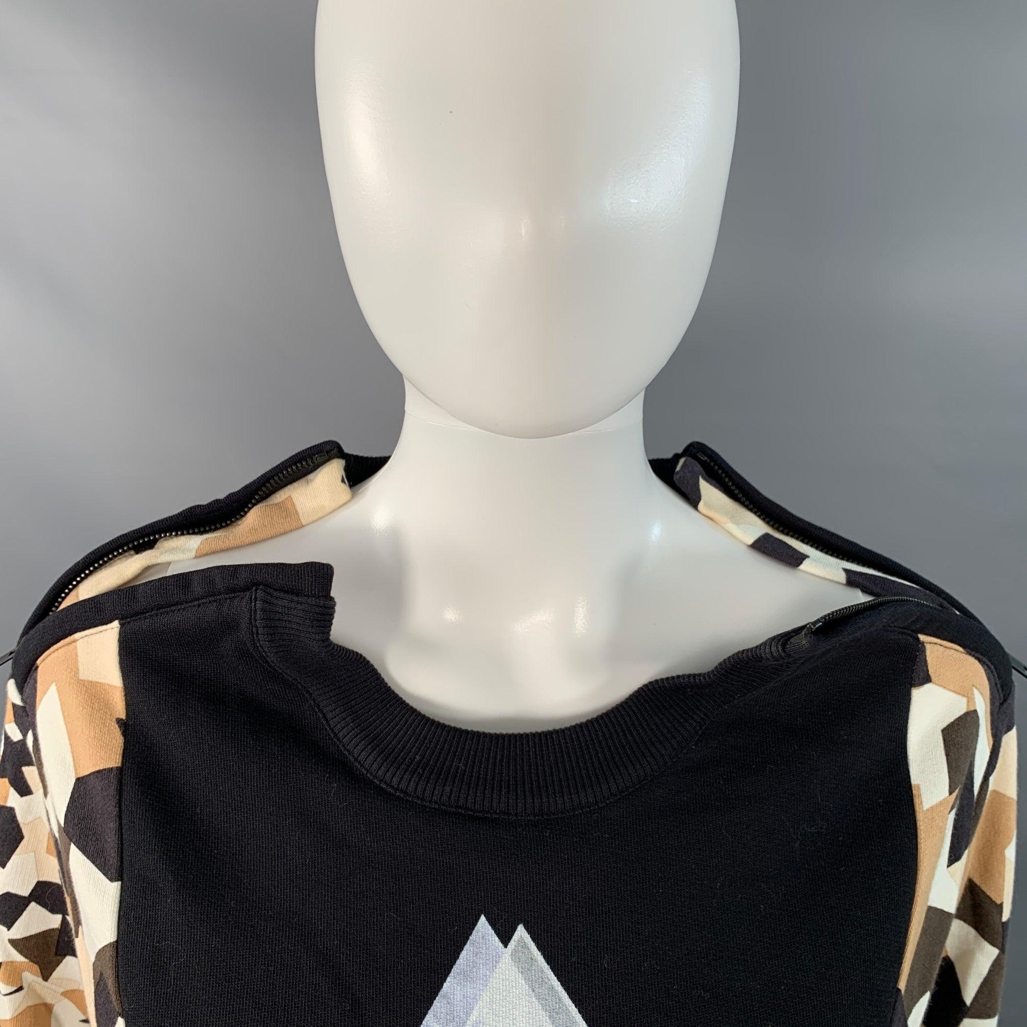 GIVENCHY Taille S Noir Marron Crème Coton Géométrique Col ras du cou Pullover en vente 1