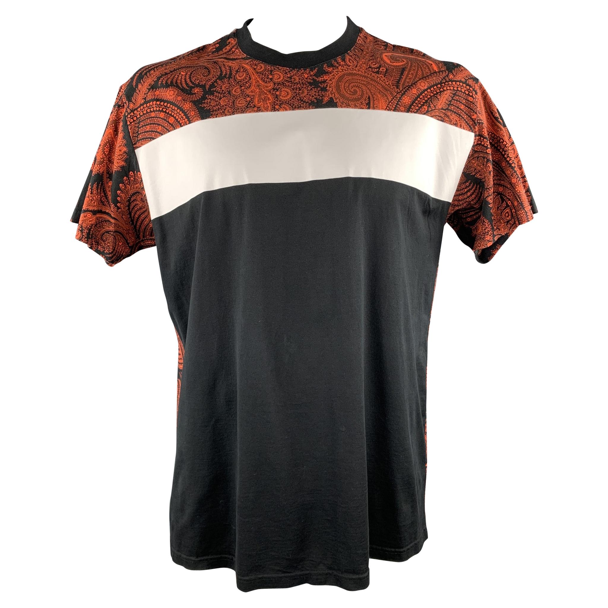 GIVENCHY Size S Black 
Orange Mixed Fabrics Cotton Crew-Neck T-shirt