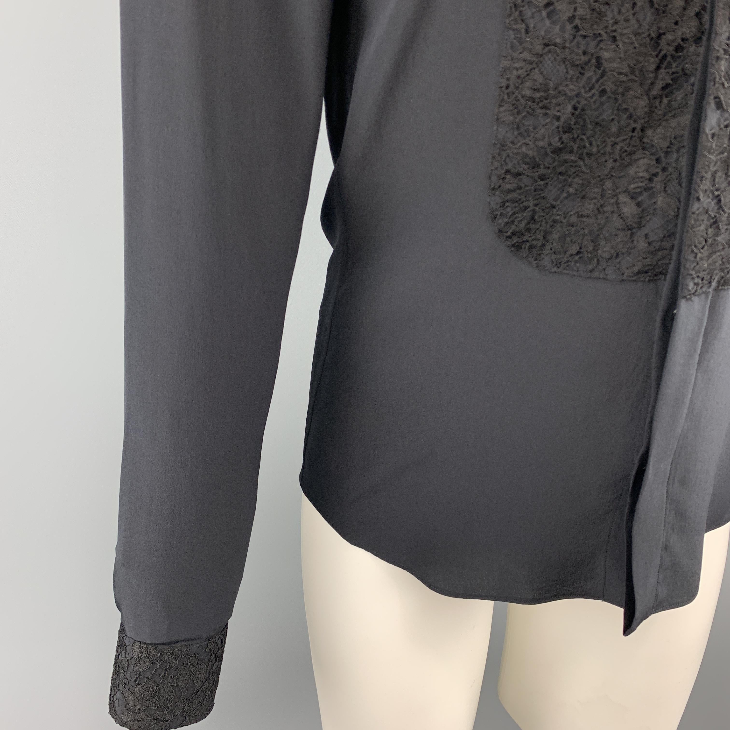 GIVENCHY Size S Black Silk Lace Bib Long Sleeve Tuxedo Shirt In Excellent Condition In San Francisco, CA