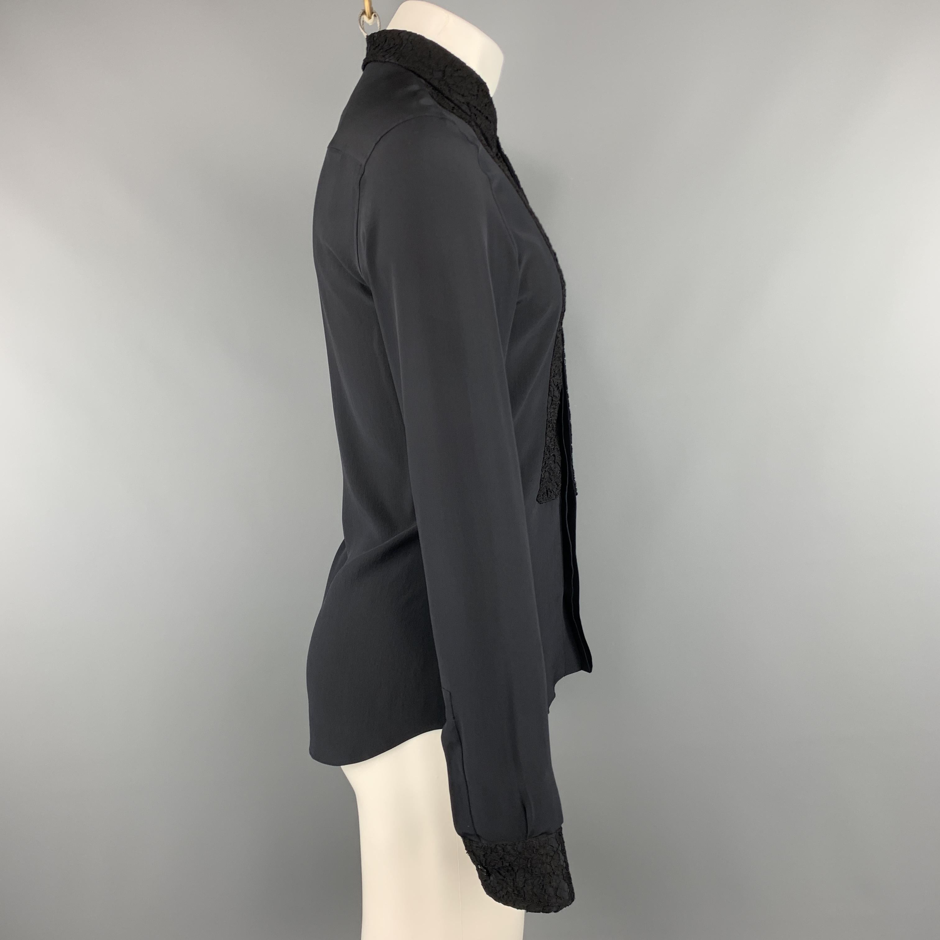 Men's GIVENCHY Size S Black Silk Lace Bib Long Sleeve Tuxedo Shirt