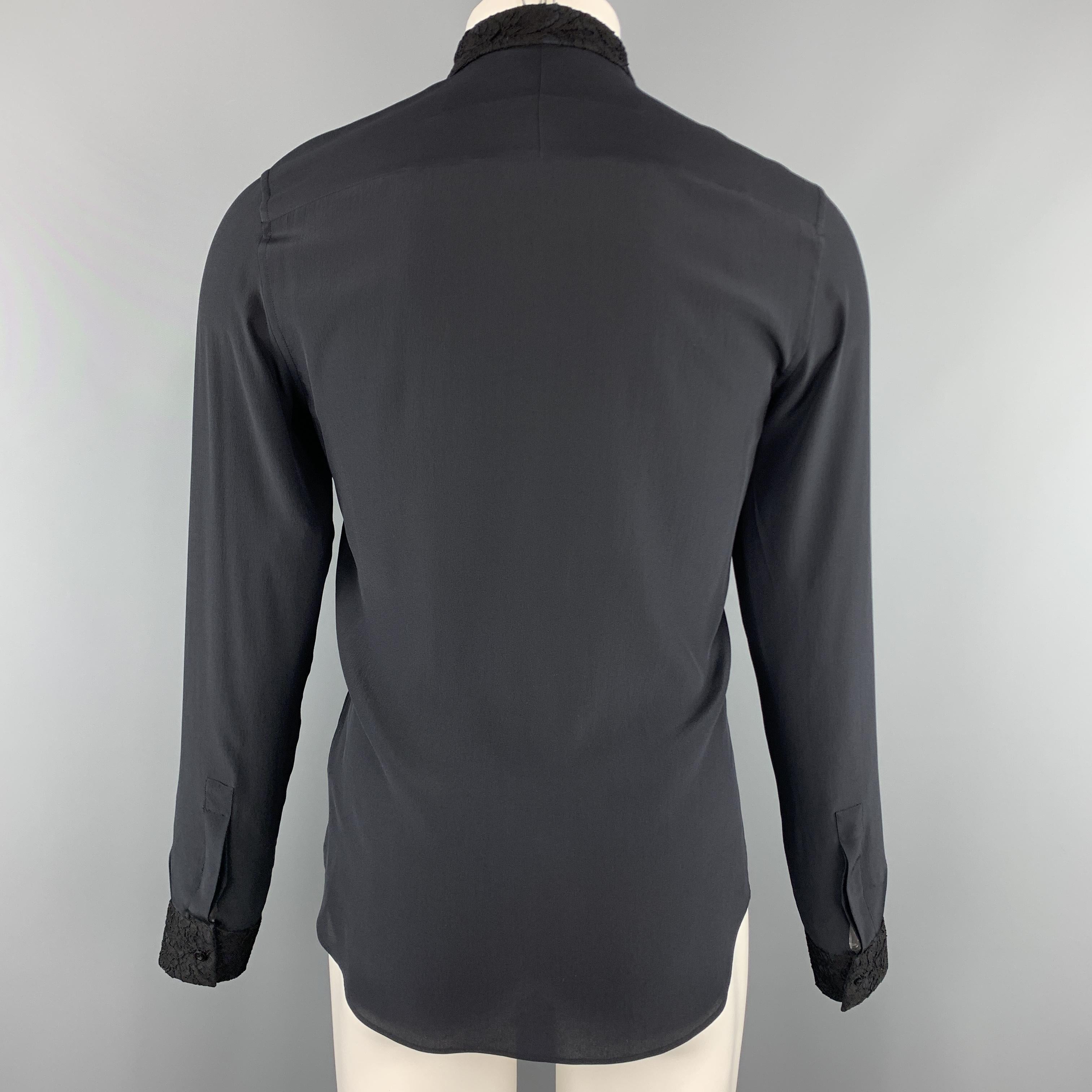 GIVENCHY Size S Black Silk Lace Bib Long Sleeve Tuxedo Shirt 1