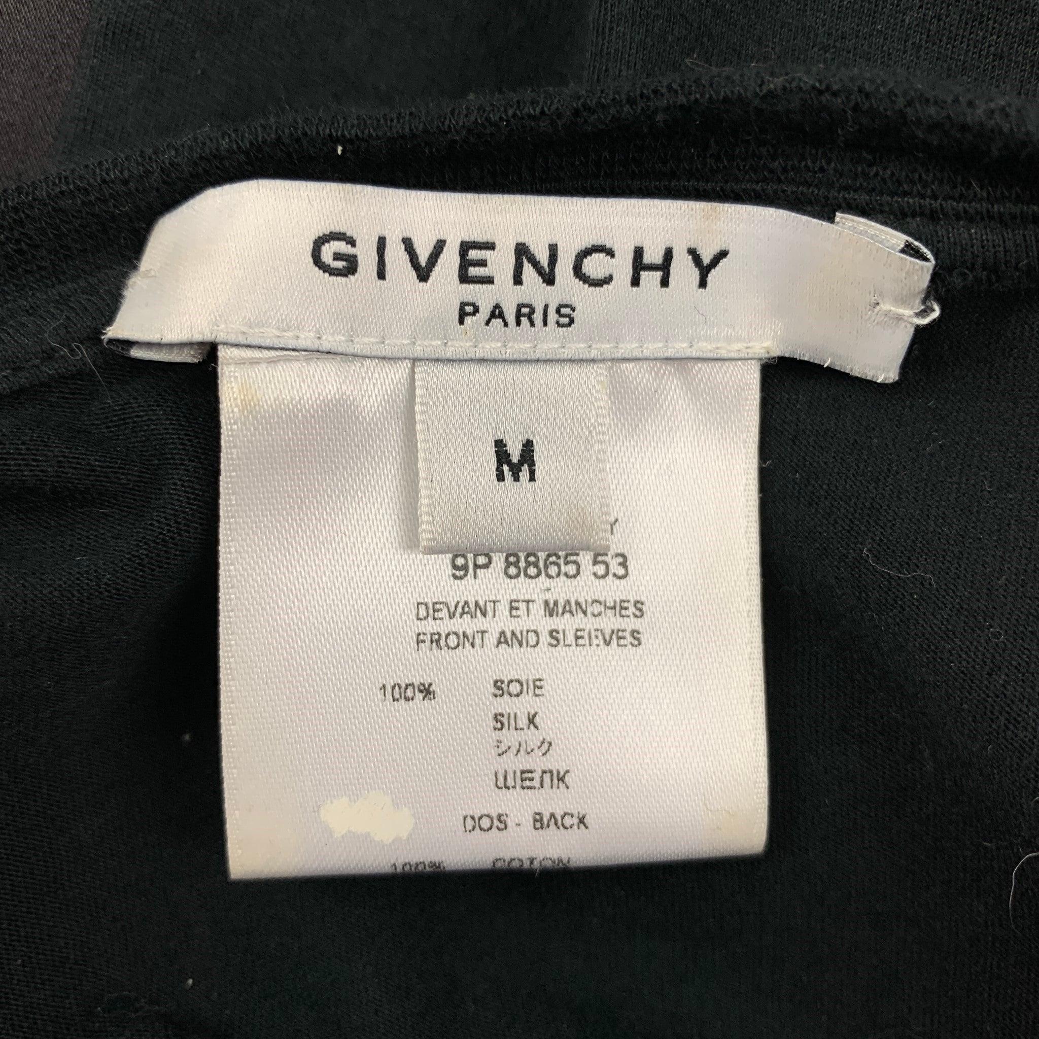 Women's GIVENCHY Size S Black Silk Print Crew-Neck T-Shirt For Sale