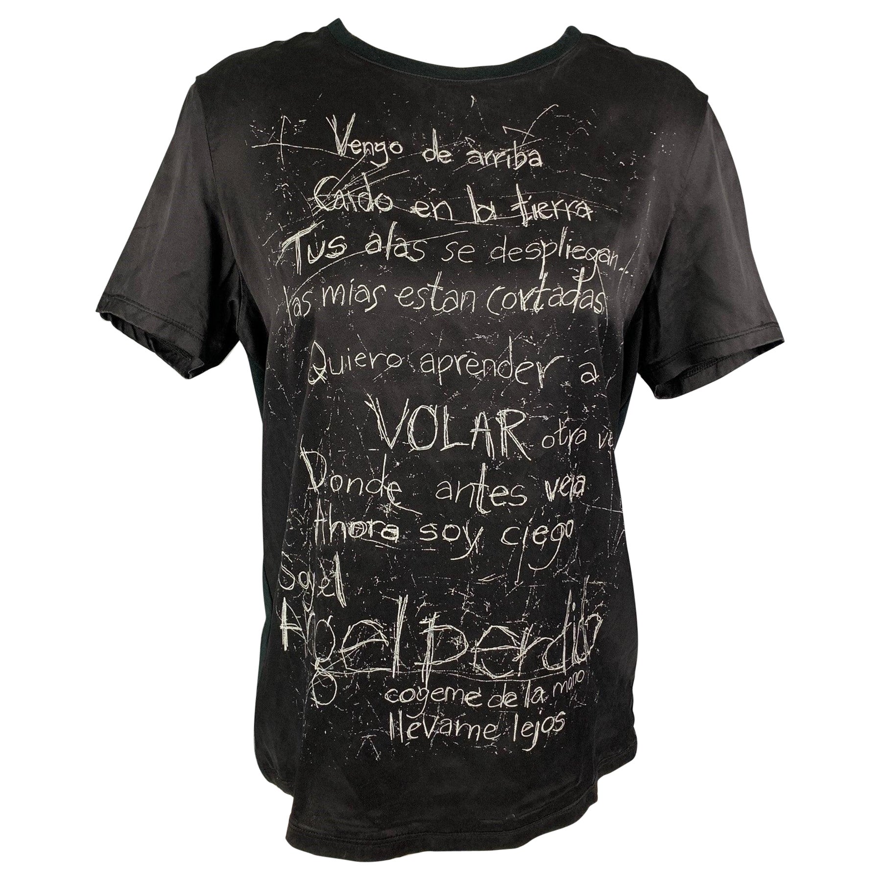 Camiseta de cuello redondo con estampado de seda negra GIVENCHY Talla S en venta