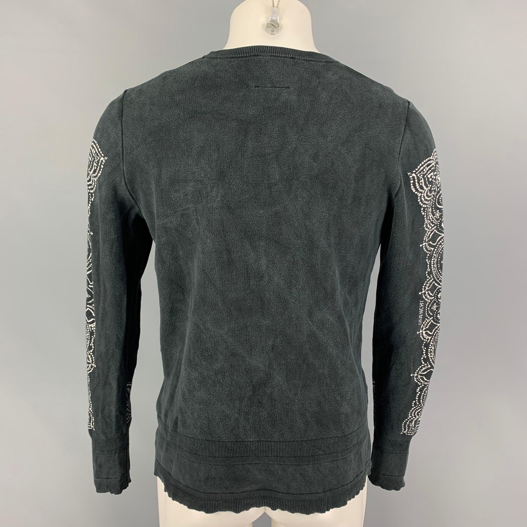 GIVENCHY Size S Black White Paisley Silk Distressed Pullover In Good Condition For Sale In San Francisco, CA