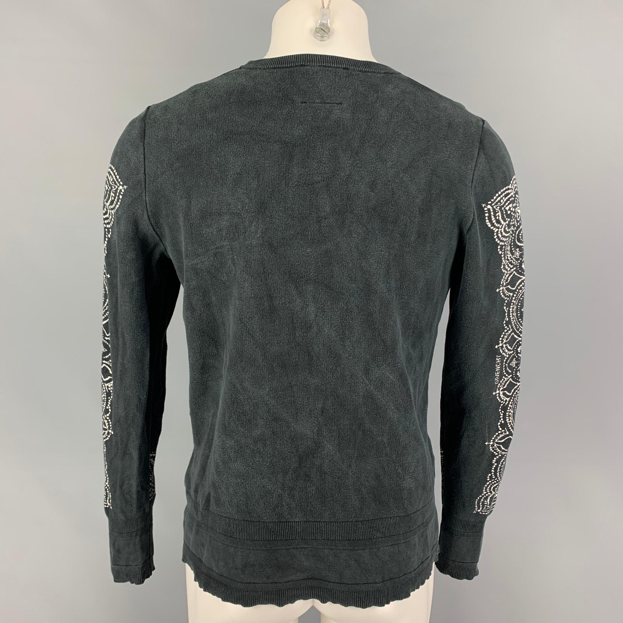 GIVENCHY Size S Black White Paisley Silk Distressed Pullover In Good Condition In San Francisco, CA