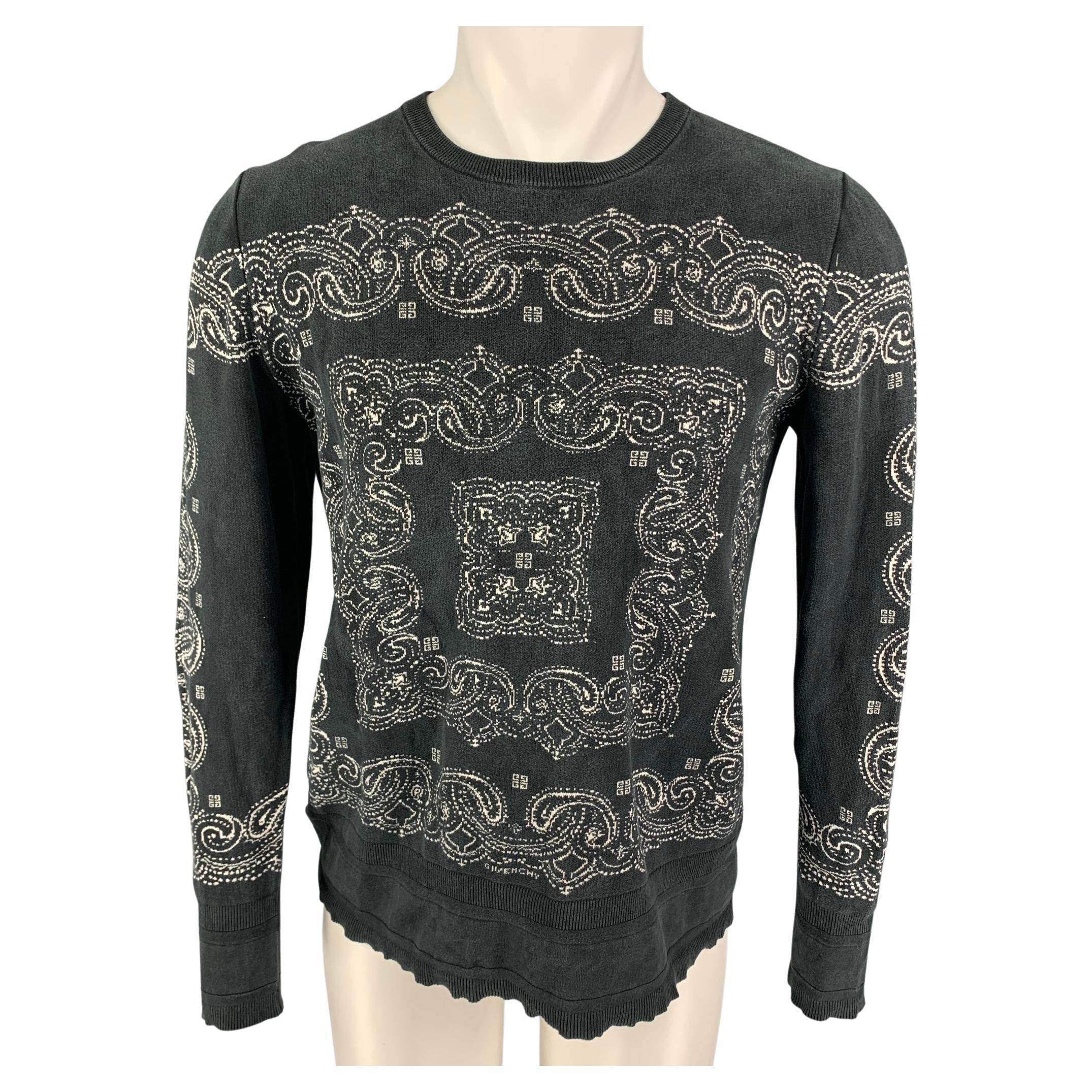 GIVENCHY Size S Black White Paisley Silk Distressed Pullover