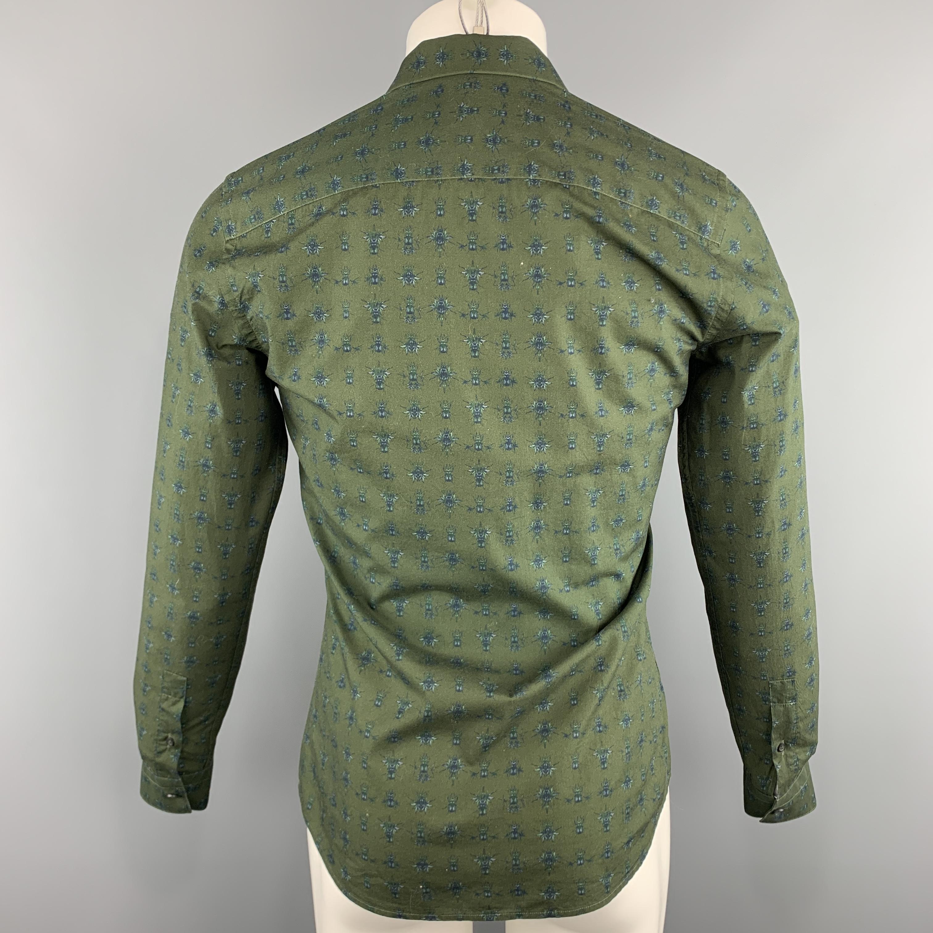 Gray GIVENCHY Size S Olive Print Cotton Button Up Long Sleeve Shirt