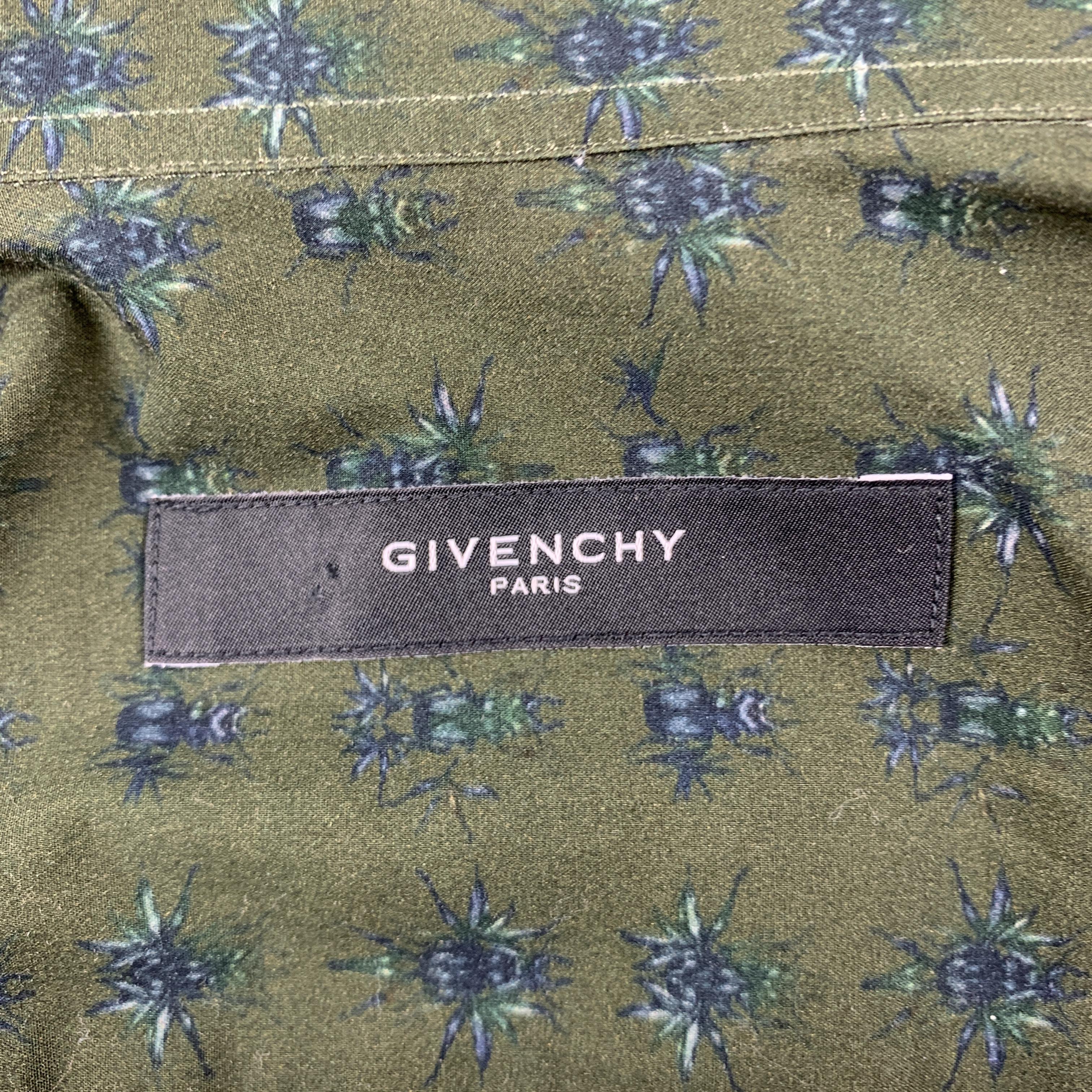 GIVENCHY Size S Olive Print Cotton Button Up Long Sleeve Shirt In Excellent Condition In San Francisco, CA
