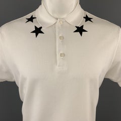 GIVENCHY Size S White Pique Black Star Long Line Polo